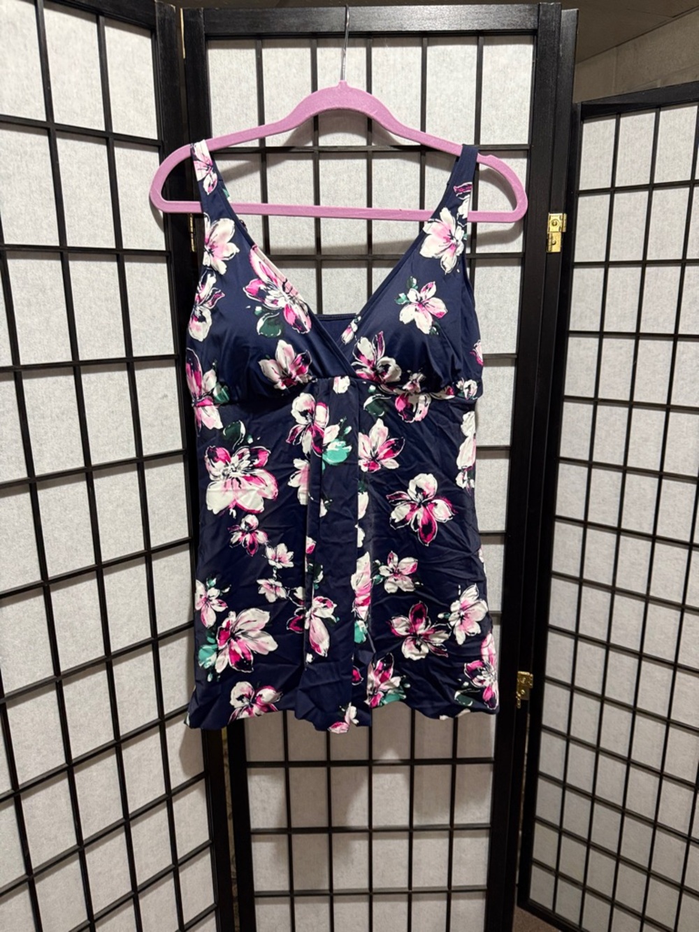 Swimsuits For All Navy Floral One-Piece Swimdress Size 18
